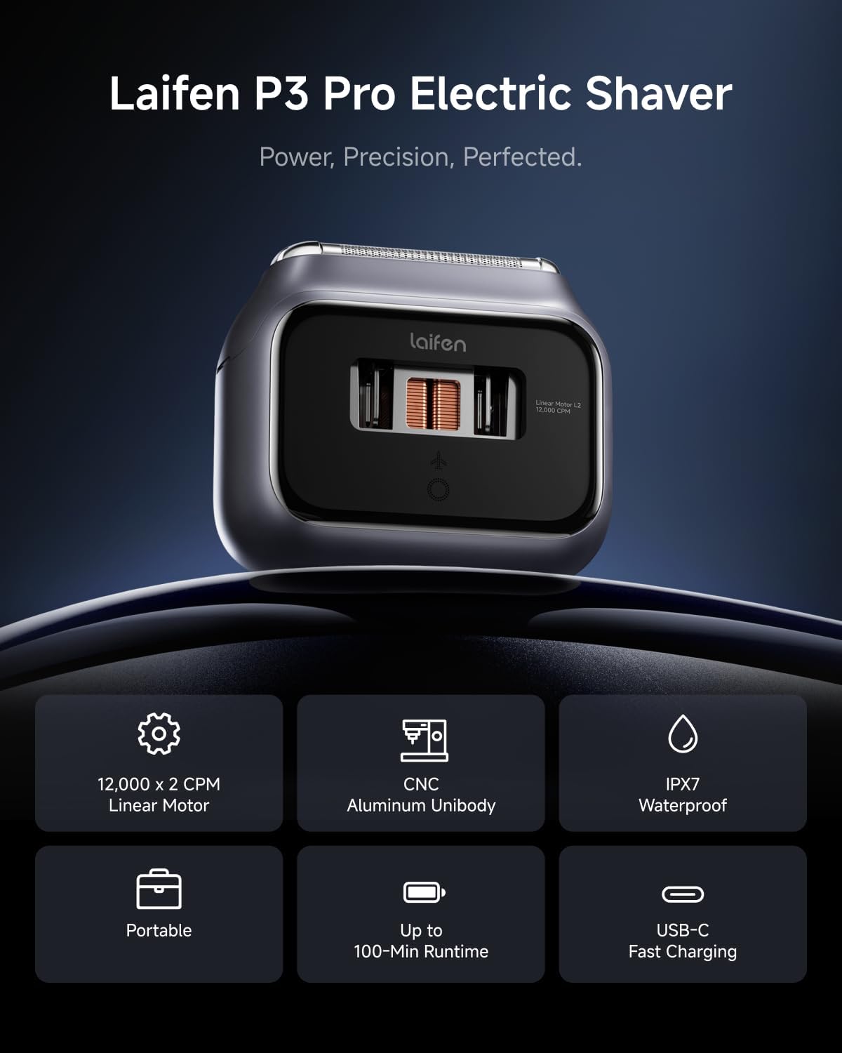 P3 Pro Electric Shaver, 3-Blade Foil Razor, Space Grey