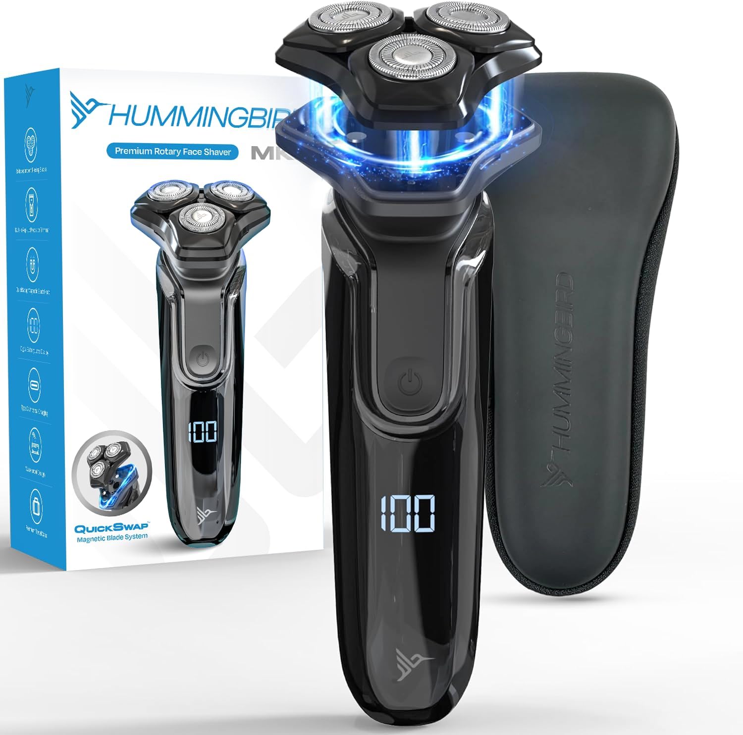 MK8 Premium Rotary Face Shaver, Rechargeable Wet & Dry Electric Shaver with Pop-up Trimmer, Electric Razor for Men, Waterproof, Cordless USB-C Rechargeable, LED Display, Travel Case