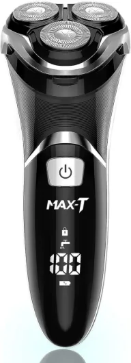 Men's Electric Shaver - MAX-T Corded and Cordless Rechargeable 3D Rotary Shaver Razor for Men with Pop-up Sideburn Trimmer Wet and Dry, IPX7 Waterproof, Plug & Play Black