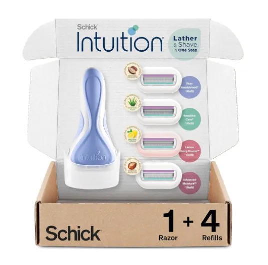 Schick Intuition Razors Variety Pack - 1 Razor Handle & 4 Blades Refill - Shaving Kit for Beginners, Gift Set, and Razor Starter Kit Razor Razor