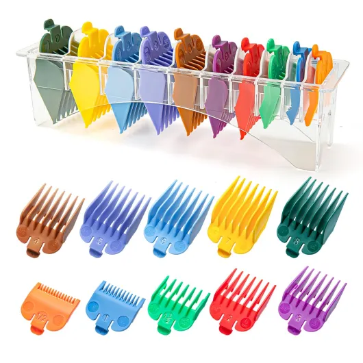 10 Professional Hair Clipper Guards Cutting Guides Compatible with Most Wahl Clippers with Organizer, Color Coded Clipper Combs Replacement - 1/16" to 1" 10PCS