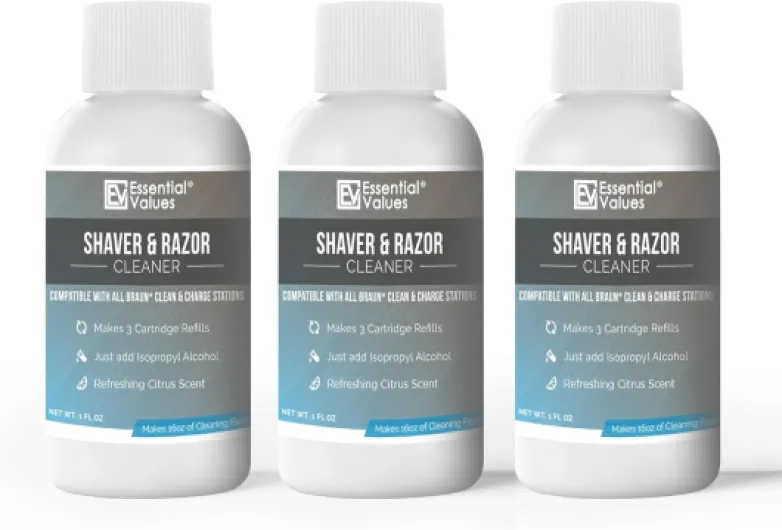 Electric Shaver Cleaning Solution - Compatible with Braun Clean & Renew Refill Cartridges - 3 Bottles Makes 9 Refills - Manufactured in USA 3 Fl Oz (Pack of 1)