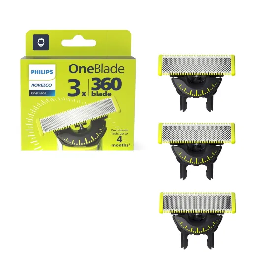 Philips Norelco OneBlade 360 Blades, Genuine Replacement Blades for OneBlade Electric Shaver and Trimmer, Durable Stainless Steel, Trim, Edge and Shave, 3 Pack, QP430/80 3 count (Pack of 1) OneBlade 360