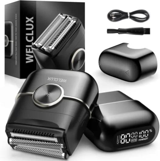Electric Foil Shavers for Men: Upgraded Mini Electric Razor for Beard - 4 Floating Blades & Big LED Display - 2 Gears Adjustable Face Razor with IPX7 Waterproof for Travel & Home, USB Type C Bright Black