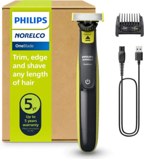 Philips Norelco One 360 Hybrid Face, Electric Beard Trimmer and Shaver, with 360 Technology, 1x 360 for Face, 5in1 Adjustable Comb, Model QP2724/90 Black & Lime Green OneBlade 360 Face