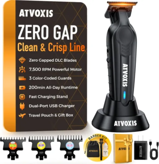 Hair Trimmer for Men, Trimmers for Barbers, Zero Gapped T Liners Clippers, T Blade Trimmer, Line Up Shape Up Edgers Clippers for Men Pitch Black