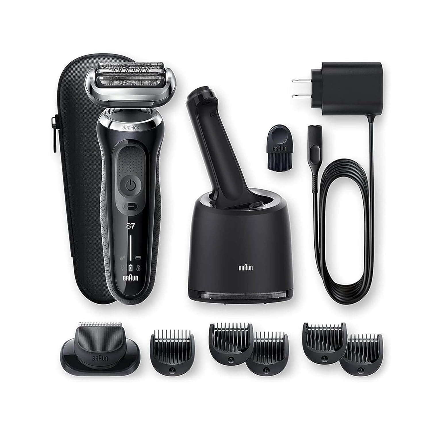 Series 7 7075cc Electric Razor for Men with SmartCare Center, Beard Trimmer, Wet & Dry, Rechargeable, Cordless Foil Shaver, Black Black 6 Piece Set