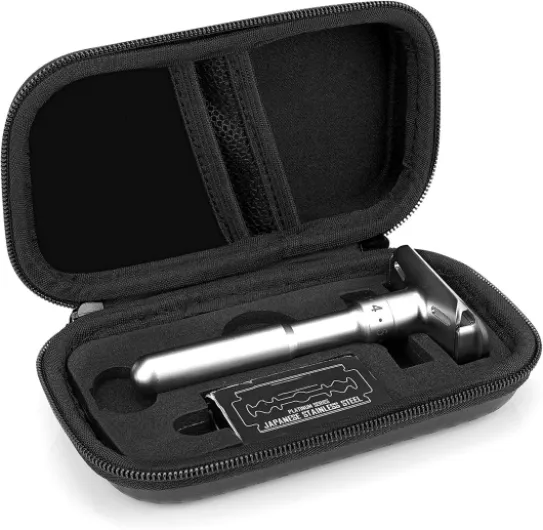 Linkidea Durable Hard Shell Shaving Travel Case, Storage Box for Short/Long Handled Razor Blades & Accessories, Compatible with Merkur, Vikings, WEISHI Double Edge Safety Razors (Black)