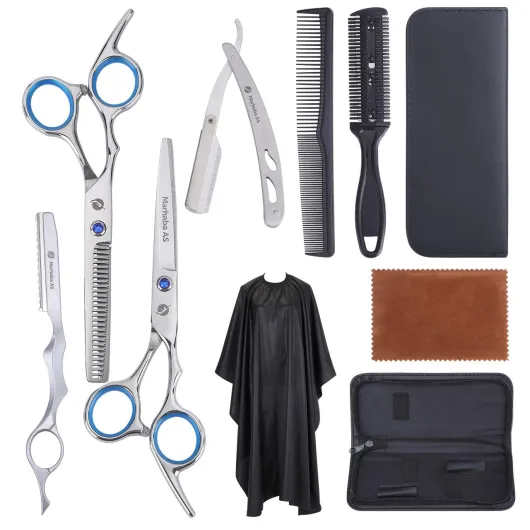 Hair Scissors Kit – 10 Pieces Stainless Steel Precision Shears for Dry & Wet Hair, Professional and Personal Hair Cutting Set for Men and Women, Sharp Barber Tools with Accessories