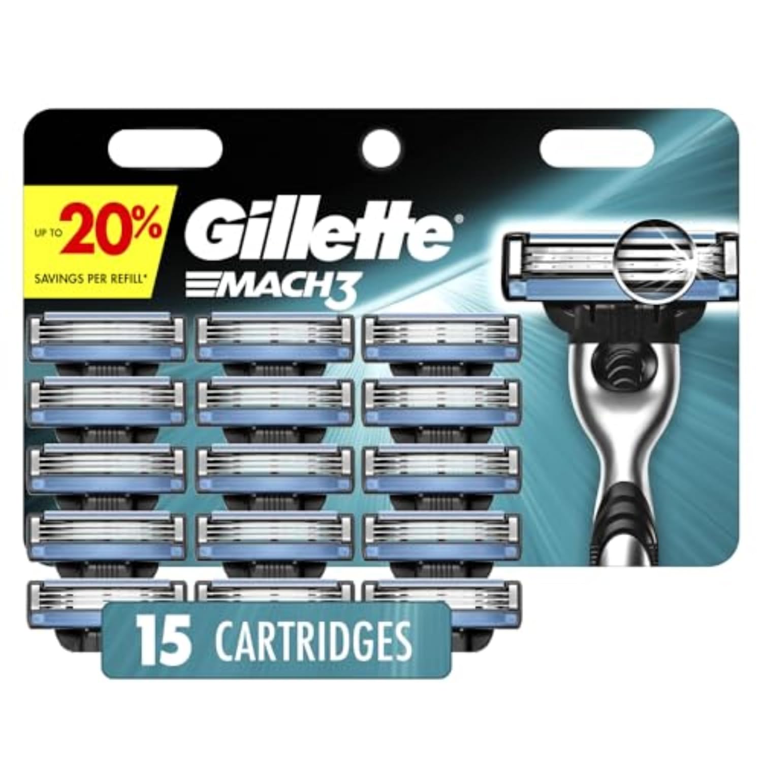 Mach3 Razor Blades for Men, 3-Blade Razor Refills, 15 Count 15 Count (Pack of 1)