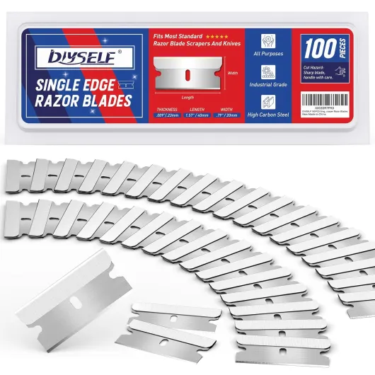 Single Edge Razor Blades, 100 Blades, Razor Blades Refiils for Razor Scraper, Utility Knife, Heavy Duty One Edge Blades, High Carbon Steel Blade for Removing Decals, Stickers 100 Count (Pack of 1)