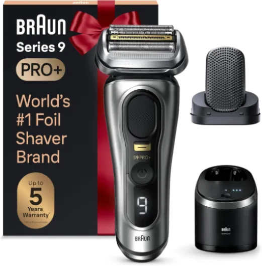 Series 9 PRO+ Electric Razor for Men, 5 Pro Shaving Elements and Shave-Preparing ProComfort Head for Closeness & Skin Comfort, 6in1 SmartCare Center, Wet or Dry Shaver, Charging Stand, 9597cc Silver 8 Piece Set
