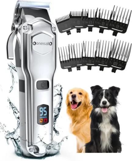 Dog Clippers for Grooming for Thick Heavy Coats/Low Noise Rechargeable Cordless Pet Shaver with Stainless Steel Blade/Waterproof Dog Shaver for Dogs Pets and Animals (Sliver)