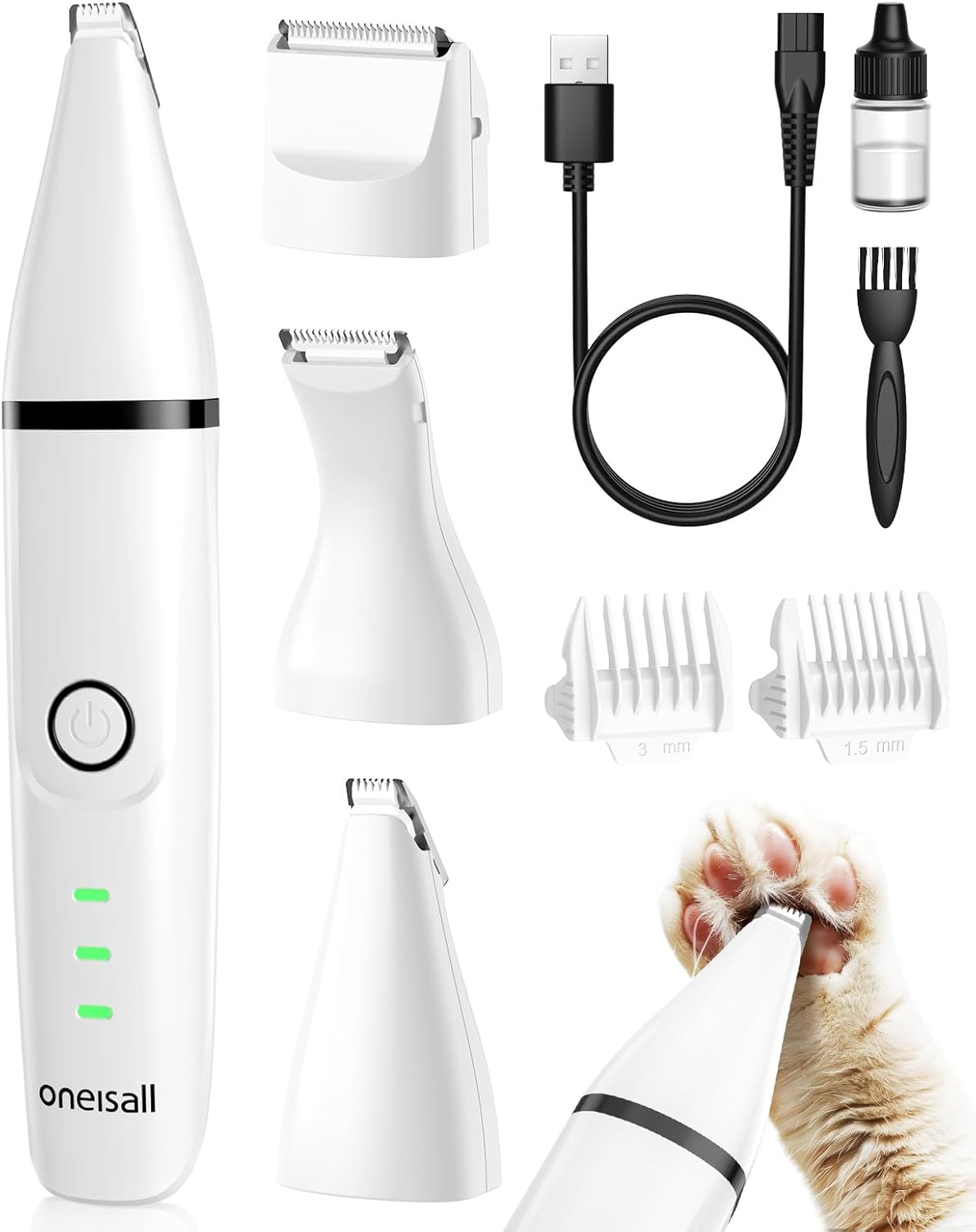 Cat Grooming Kit, 3 in 1 Quiet Cat Clippers for Thick Matted Paw Hair Trimmer, Heavy Coat Butt Shaver Cordless Pet Clippers Fur Trimmer for Dogs and Other Small Animals at Home Travel