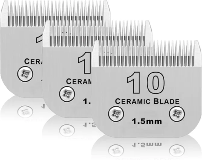 3 Pack 10# Detachable Pet Dog Grooming Ceramic Blades,Compatible with Andis,Oster A5,Wahl KM-10 Series,Size #10 Blade 1/16-Inch 1.5MM Cut Length 3pc 10:1/16''(1.5mm)