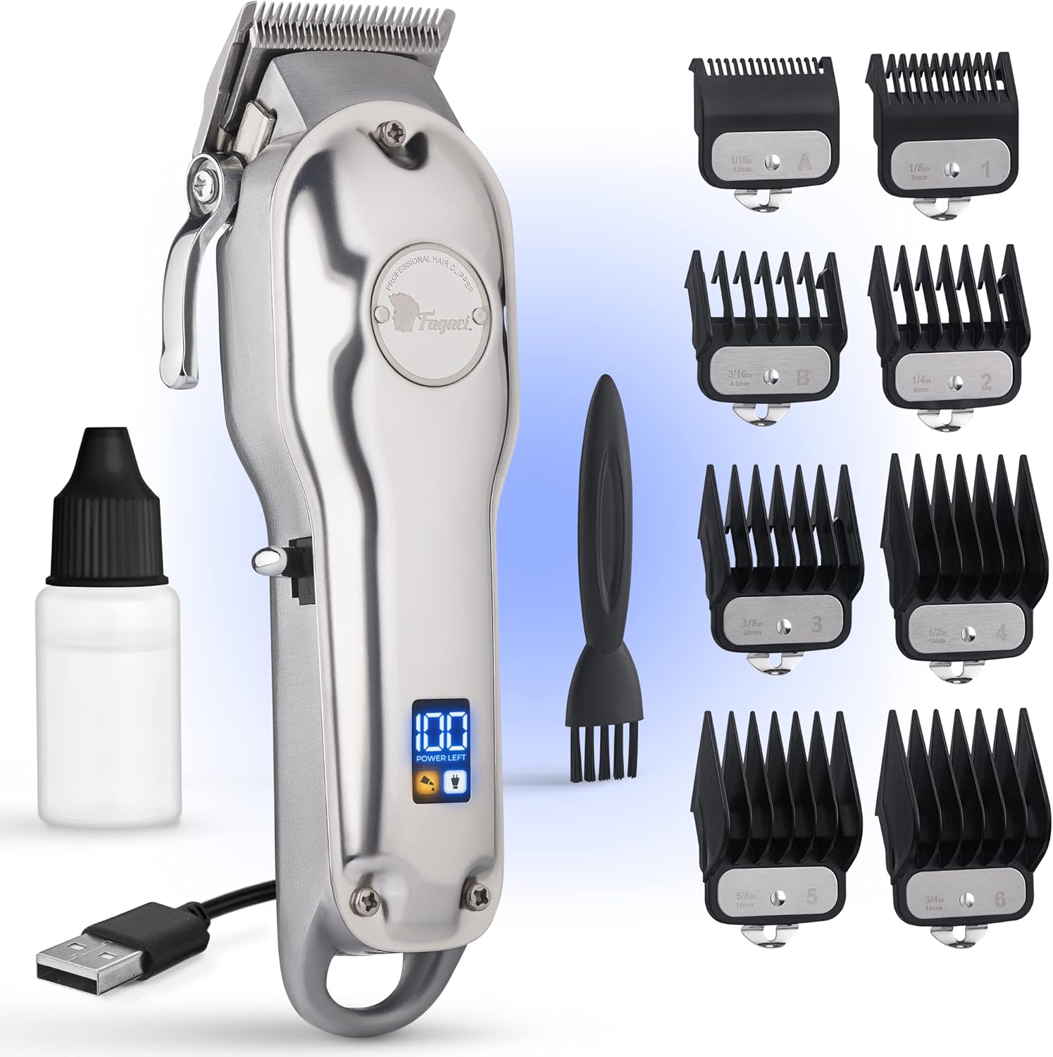 Professional Hair Clippers with Extremely Fine Cutting, Cordless Hair Trimmer for Men & Women, Barber Clippers for Salon & Home Use Hair Clippers Silver