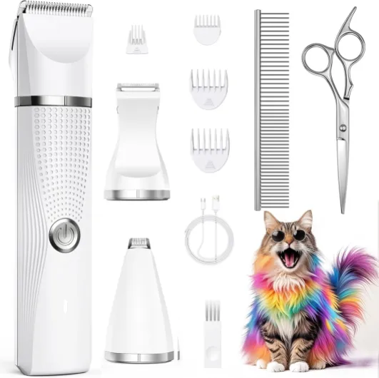 Cat Grooming Clippers Kit with Paw Trimmer, 3 in 1 Electric Pet Hair Trimmer Supplies for Thick Matted Hair, Heavy Coat Butt Shaver Cat Razor Fur Trimmer for Dogs at Home