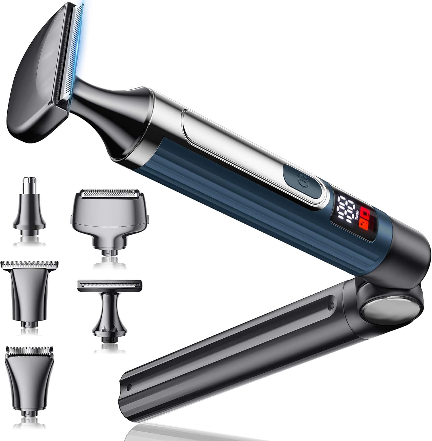 Electric Back Shaver for Men, 5 in 1 Mens Back Shaver, Cordless Back Hair Trimmer for Men with Extendable Long Handle, Self-Service Body Groomer Razor with Wider Blade (Blue)