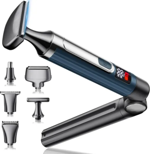 Electric Back Shaver for Men, 5 in 1 Mens Back Shaver, Cordless Back Hair Trimmer for Men with Extendable Long Handle, Self-Service Body Groomer Razor with Wider Blade (Blue)