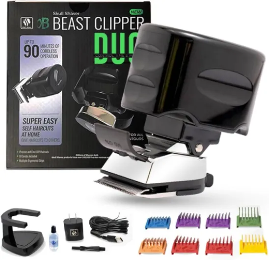 Beast Clipper Duo - Home Haircut & Grooming Kit - Durable Steel Blades - Cordless Operation - Adjustable Combs - Designed for Men & Women