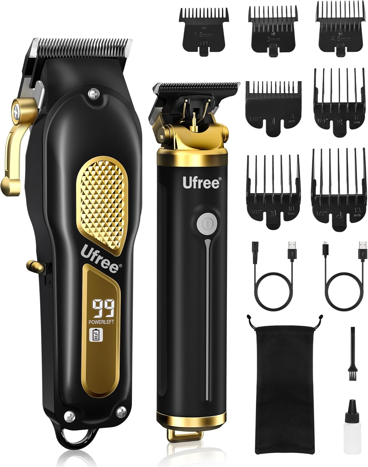 Hair Clippers for Men, Professional Clippers and Trimmers Set, Cordless Clippers for Hair Cutting, Beard Trimmer, Barber Clippers, Rechargeable Electric Shaver, Gifts for Men, Black Gold