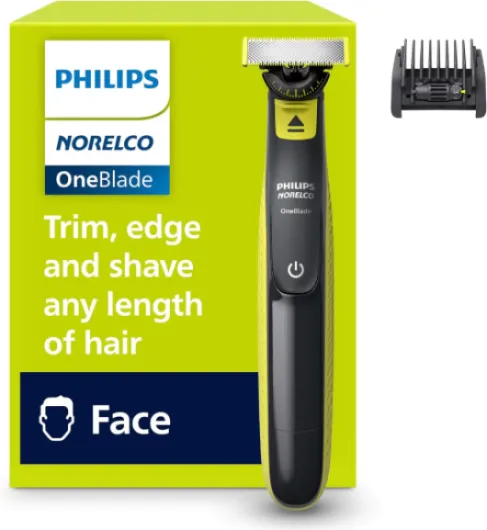 Philips OneBlade 360 Hybrid Face, Electric Beard Trimmer and Shaver, with 360 Blade Technology, 1x 360 Blade for Face, 5in1 Adjustable Comb, Model QP2724/90 Black & Lime Green OneBlade 360 Face