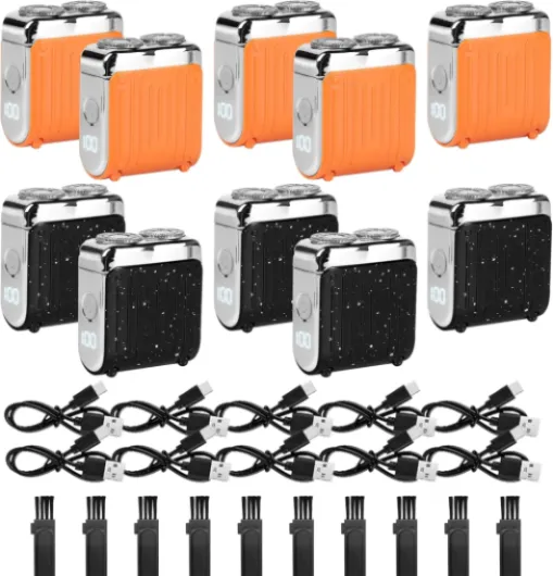 10 Pack Mini Electric Shaver Portable Travel Shavers USB-C Rechargeable Travel Razor for Men Dry Shave Detachable Head Washable Double Head Razor Easy Cleaning Send to Parents Son Boyfriend