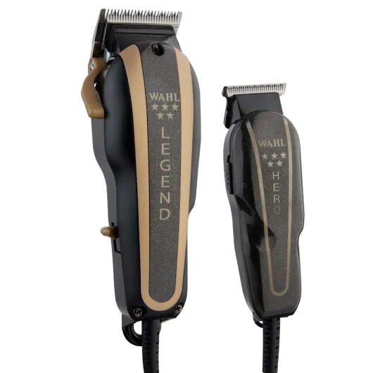 Wahl Professional 5-Star Barber Combo, Corded Legend Clipper & Hero T-Blade Trimmer Set, Black/Gold Finish