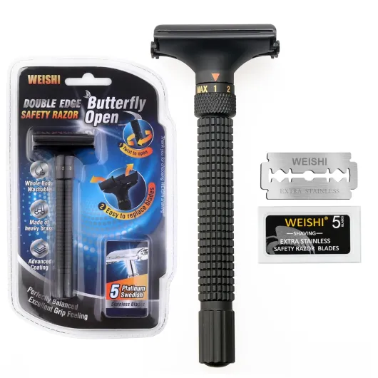 Butterfly Open Double Edge Safety Razor Nostalgic Adjustable Matte Black