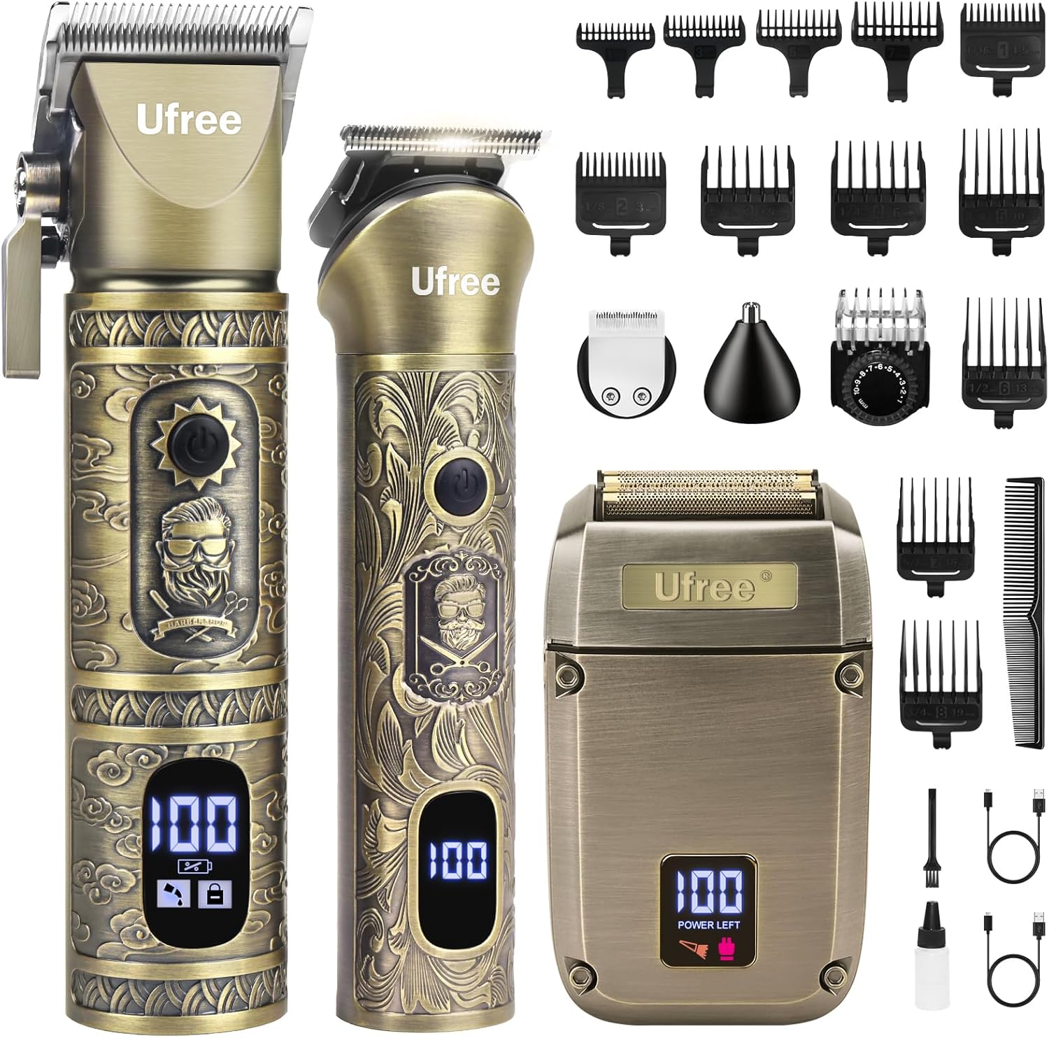 Beard Trimmer, Hair Clippers Mens Shaver Electric Razor, Hair Trimmer for Men Cordless Barber Clippers and Trimmers Set, Hair Cutting Kit for Men Grooming Gifts Bronze