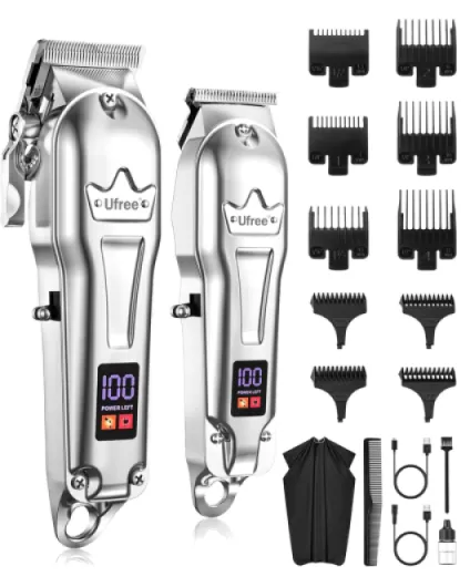 Hair Clippers for Men Professional, Barber Clippers and Trimmers Set, Cordless Hair Clippers for Hair Cutting Kit with LED Display, Electric Hair Trimmer, Gifts for Men, Silver
