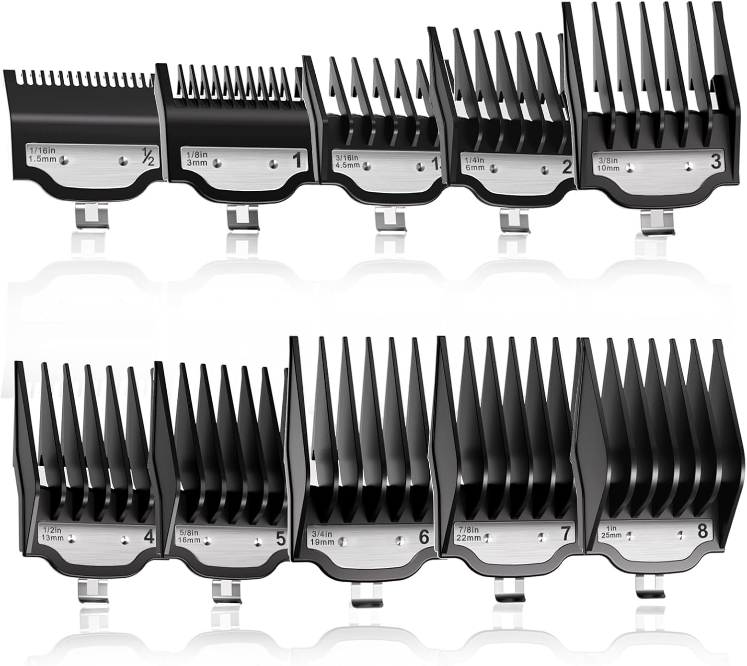 For Wahl Clipper Guards Set, 10 Pcs Compatible with Wahl Guards for Clippers from 1/16" to 1", Universal Barber Guards with Metal Clip fits #31 10 Pack Black