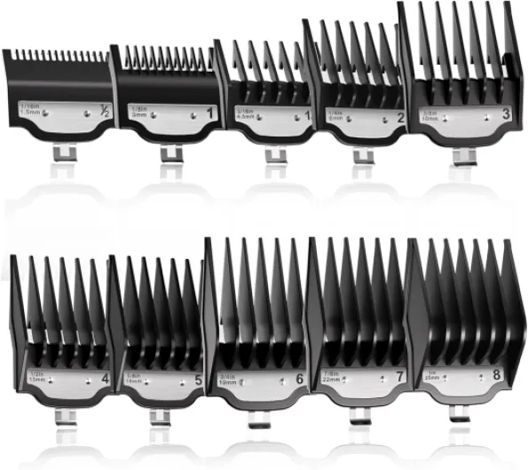 For Wahl Clipper Guards Set, 10 Pcs Compatible with Wahl Guards for Clippers from 1/16" to 1", Universal Barber Guards with Metal Clip fits #31 10 Pack Black