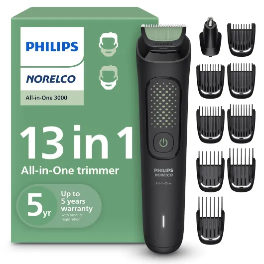 Philips Norelco All-in-One 3000 Series 13 in 1 Trimmer, Beard Styler & Men's Hair Clipper, 9 Length Settings & Self-Sharpening Skin-Friendly Blades, MG3919/50 Black MG3919/50 - 13 Pieces + Comfort Blades