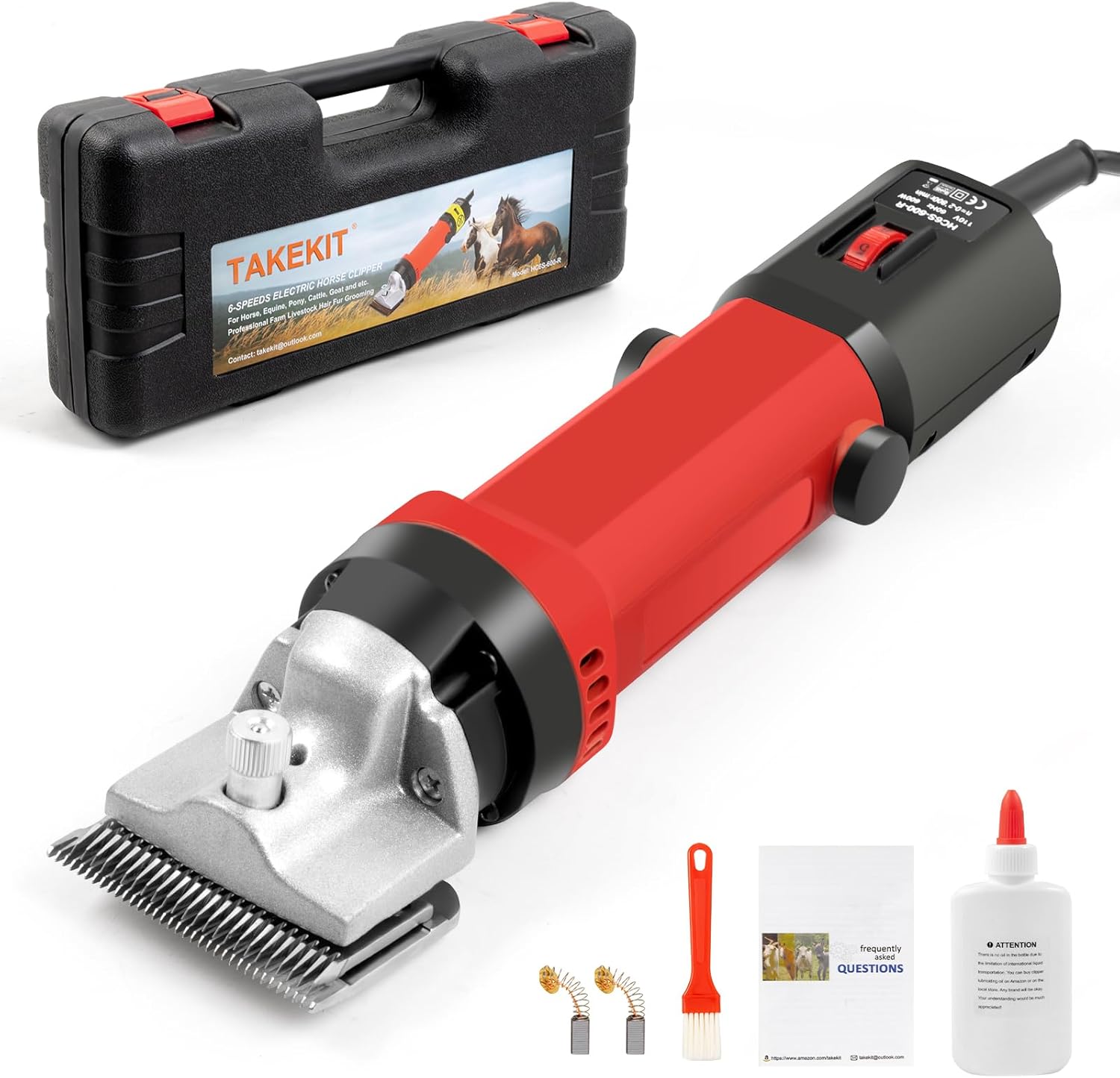 Horse Clippers, 600W Professional Heavy Duty Horse Body Clippers, 6-Speeds Large Livestock Clippers for Body Clipping Horse Equine Cattle and Thick Coat Animals Horse Clipper (without Extra Blades)