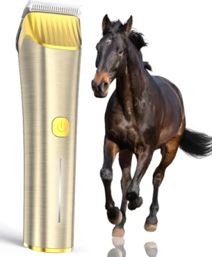 Cordless Horse Clippers,Low Noise 2 Speed Grooming Clippers,Horse Trimmer Shaver Kit for Matted Long Hair,Detachable Stainless Steel Blade Grooming Kit for Thick Coat Gold