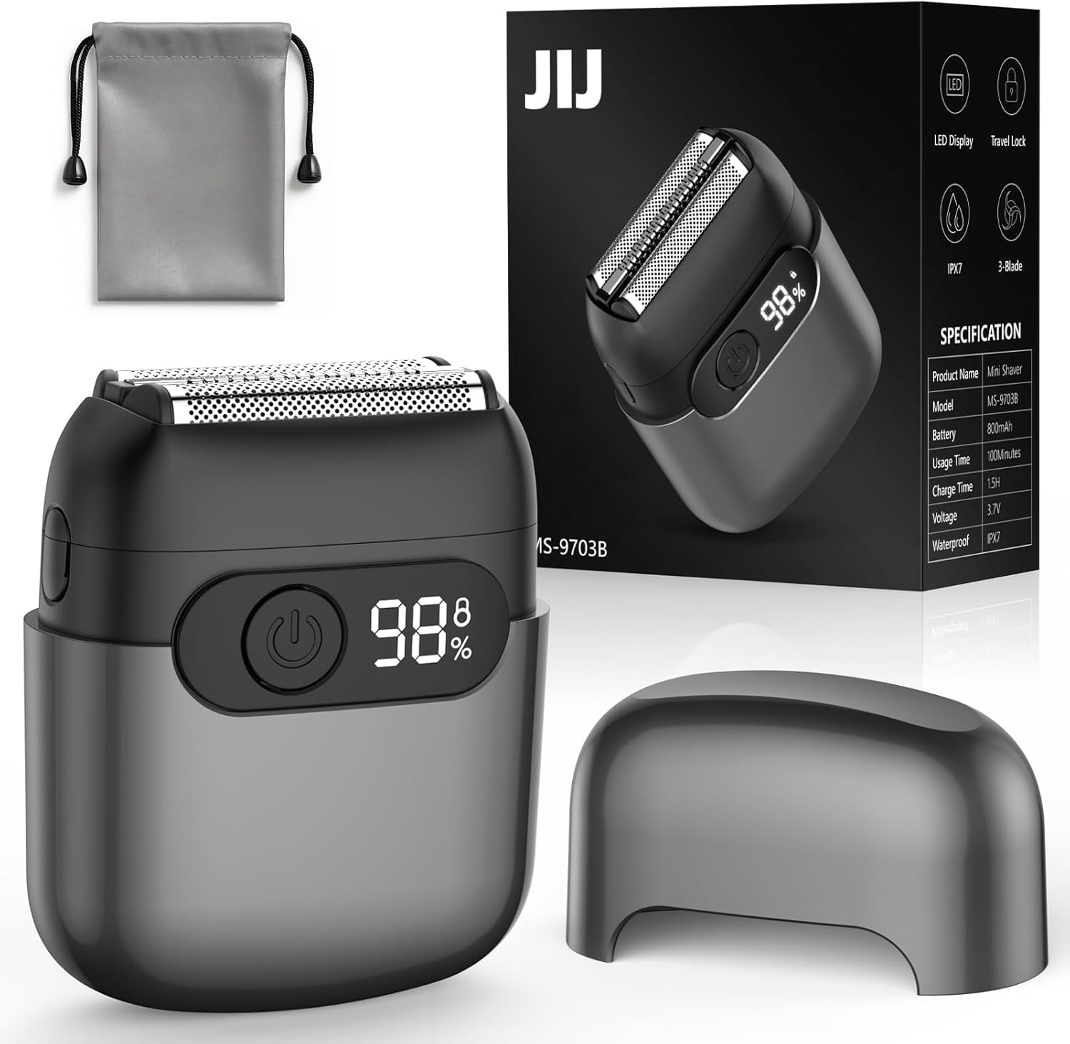 Foil Shavers for Men - Mini Electric Razor with 3 Floating Blades, Smart LED Display, Traver Lock, IPX7 Waterproof Wet/Dry Shaving for Face & Beard, USB-C Fast Chage for Travel Home, Gift for Men