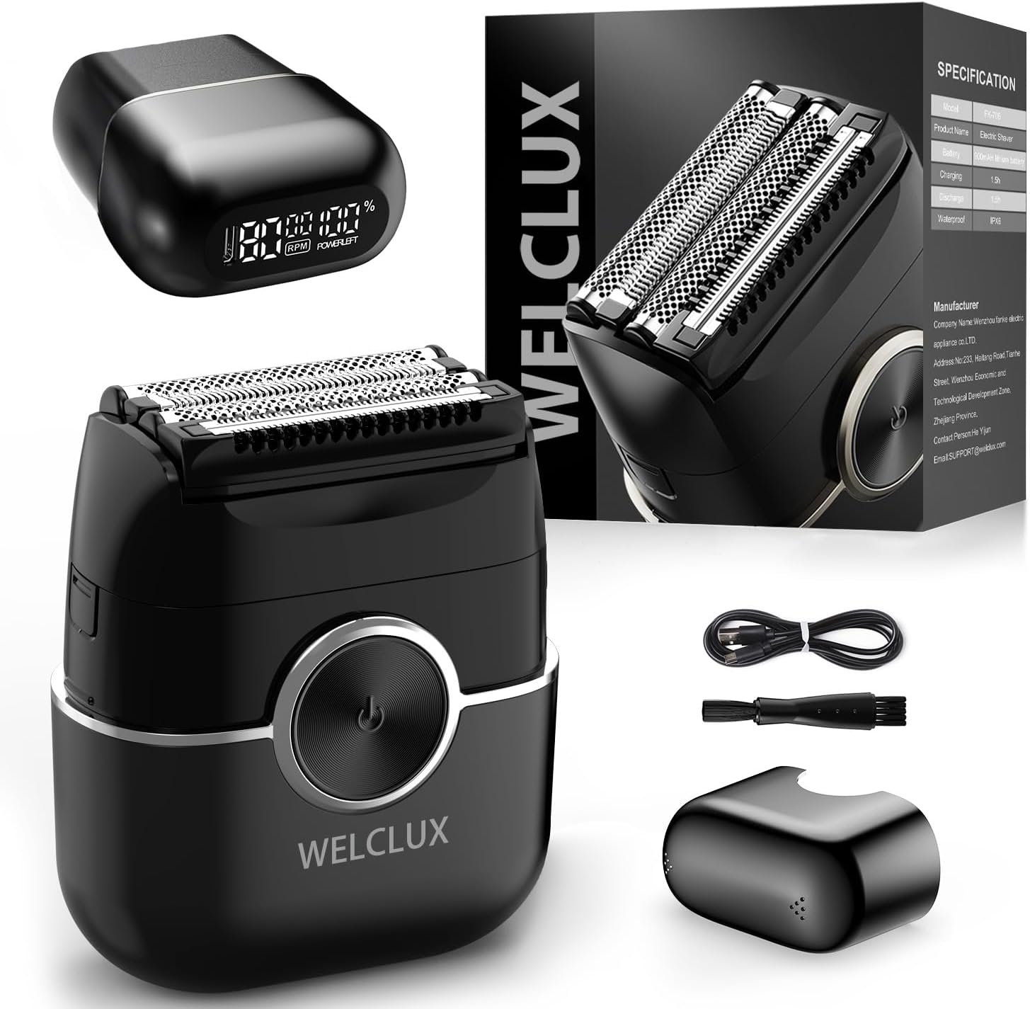 Electric Foil Shaver for Men: Portable Electric Razor for Beard/Face - 4 Floating Blade LED Display USB-C Fast Rechargeable - IPX7 Waterproof for Travel & Home Deep Black