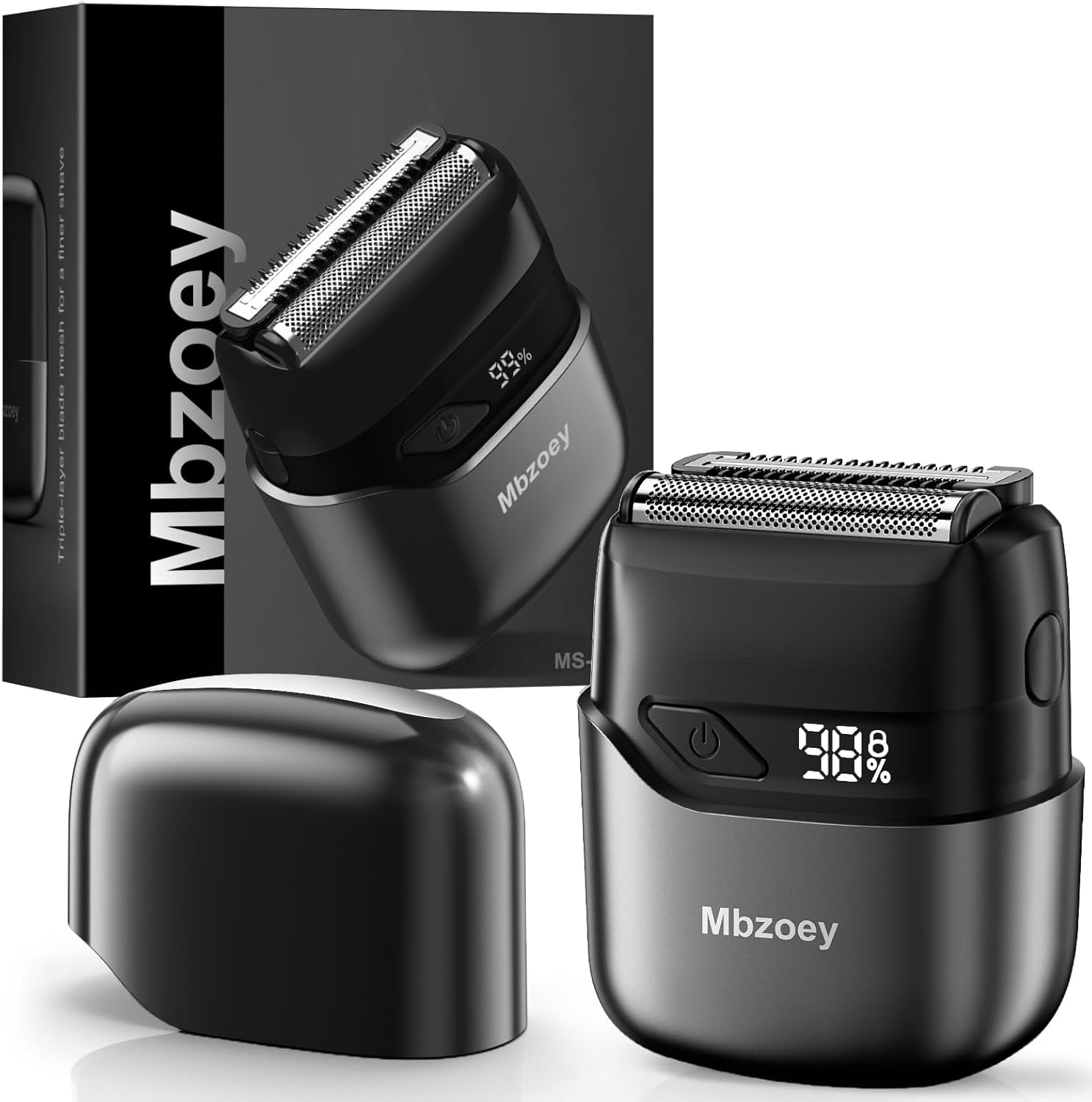 Electric Foil Shavers for Men: Mini Electric Razor for Face - IPX7 Waterproof Cordless Razor with LED Display & Fast Charge - Micro-Comb Technology & Precision Blades Sanded Grey