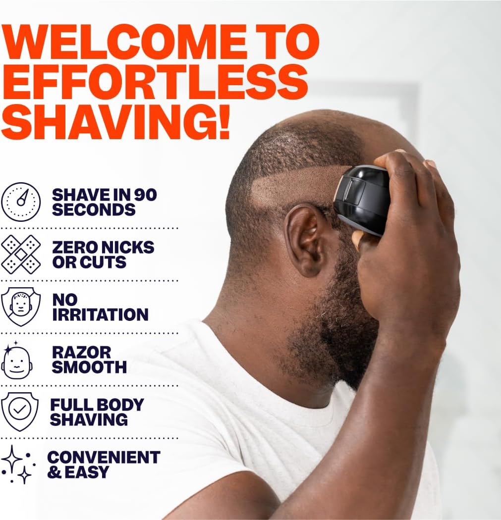 FlexSeries Electric Head & Body Hair Shaver - Mens Cordless Rechargeable Wet/Dry Skull Bald Head Back & Groin Waterproof Razor with Rotary Blades, Clippers, Nose Trimmer, Brush, Massager Flexseries 1 Count (Pack of 1)