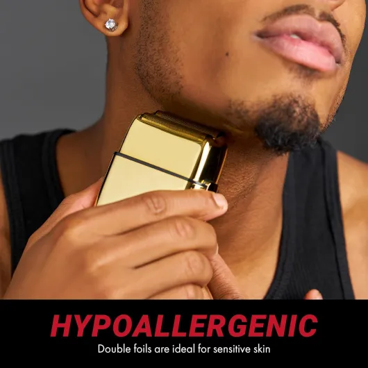 METALFX Double Foil Shaver, Handheld Electric Razor for Travel, Portable Cordless Close Face Shaver for Head, Beard, & Neck Gold