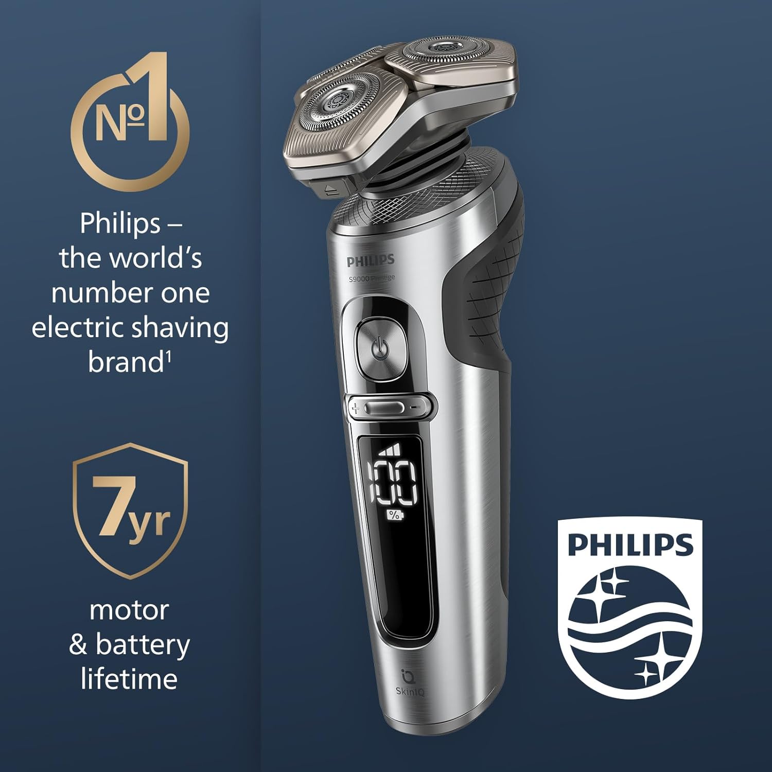 Wet and Dry Electric Shaver Series 9000 Prestige, Razor with NanoTech Dual Precision Blades, Hydro SkinGlide Coating, Ultraflex Suspension System, Top-Spin Digital Motor (Model SP9885/35) NEW Series 9000 Prestige - Bright Chrome