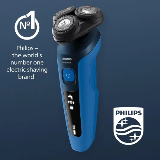 Shaver Series 5000, Wet and Dry Electric Shaver for Men, ComfortTech blades 360°, Contour Heads, Advanced Display, SmartClick Precision Trimmer, S5466/18 Series 5000 Shaver - Royal Blue