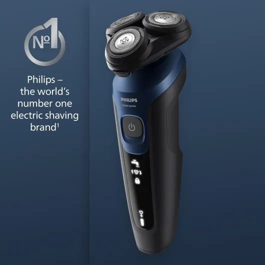 Shaver Series 5000 - Wet & Dry Electric Men's Shaver in Metallic Blue with Precision Trimmer and Soft Pouch Travel Case (Model S5465/18) Series 5000 Shaver - Metallic Blue