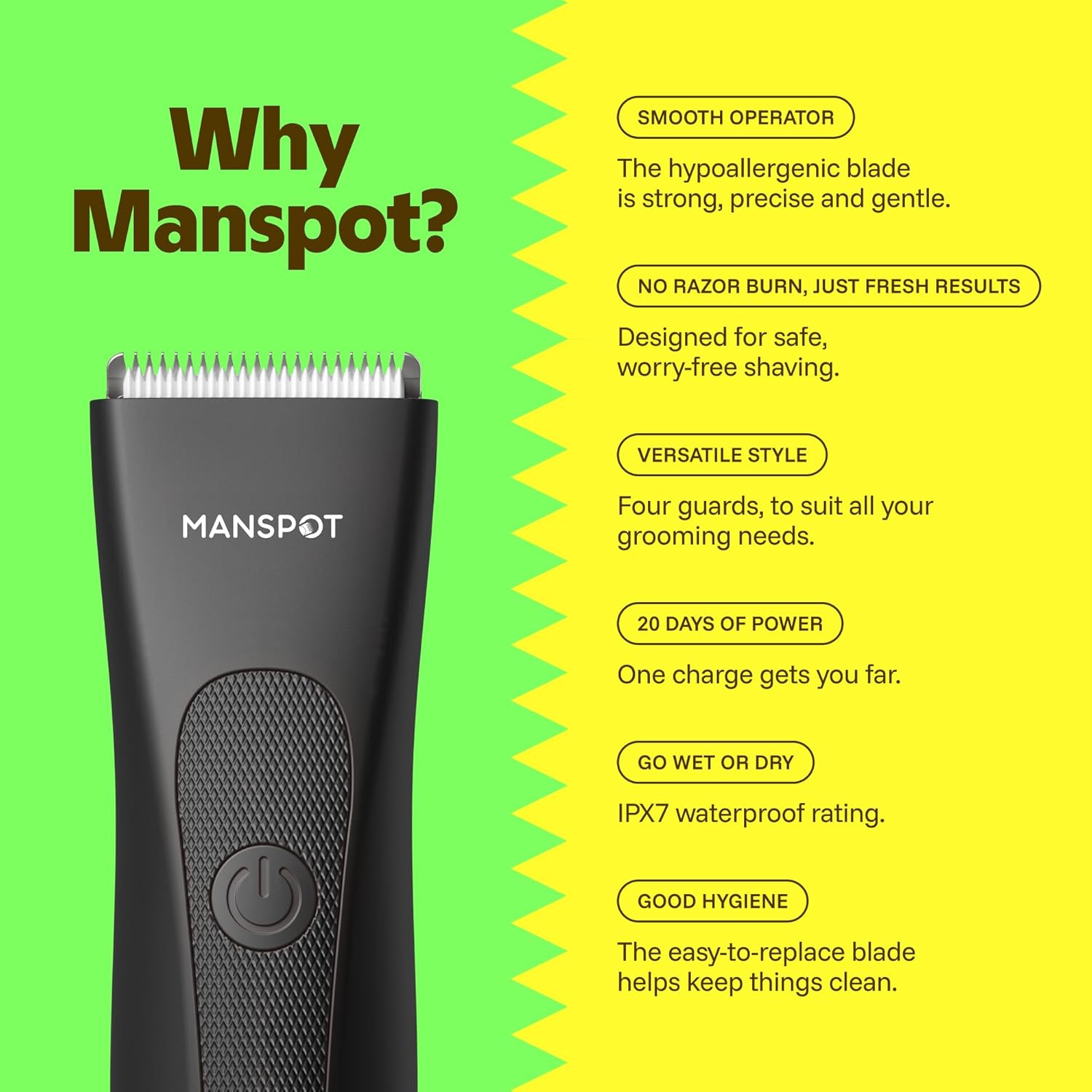 Body Trimmer Men, Manscape Electric Ball Trimmer Men's Shavers with Hypoallergenic Ceramic Blade, IPX7 Waterproof Wet/Dry Shaver for Groin/Ball/Pubic Hair Male Body Groomer, 20 Times Usage Matte Black