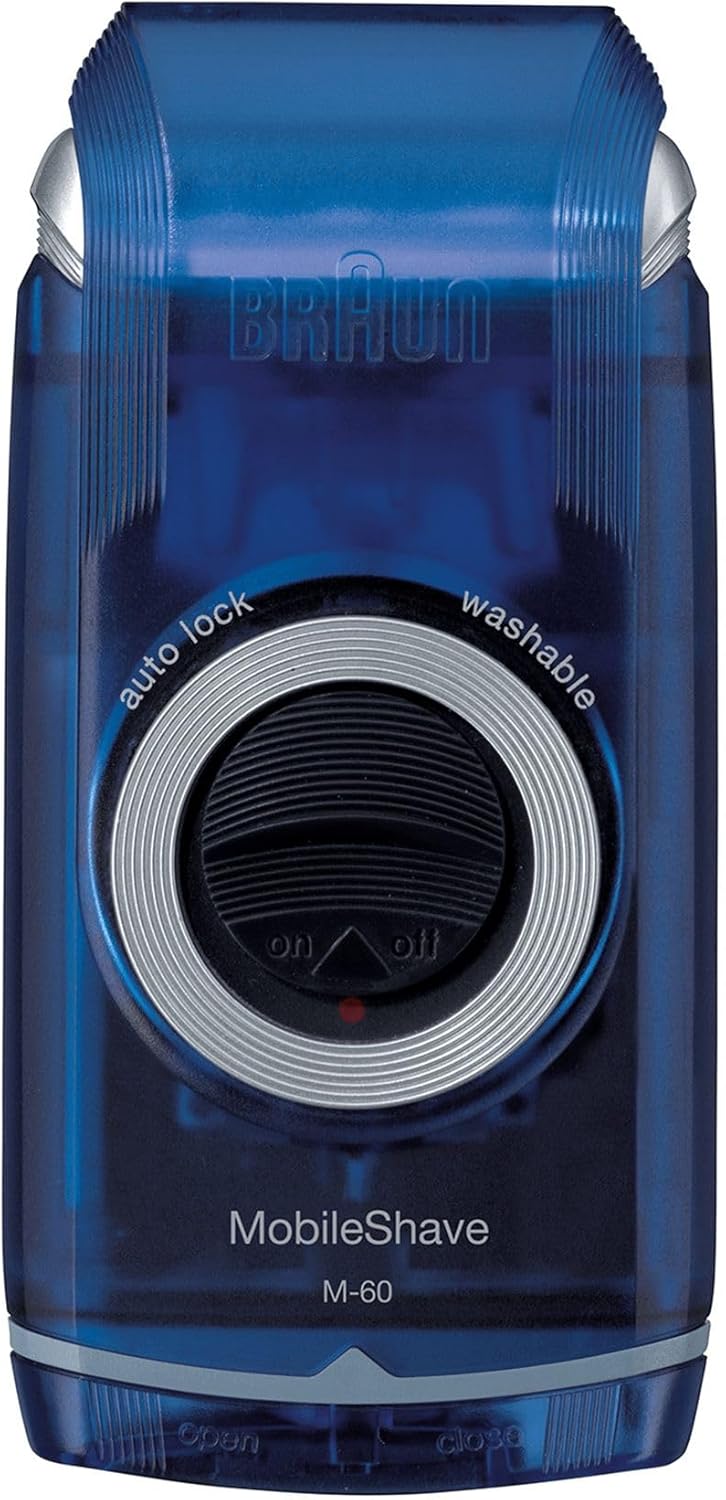 PocketGo Mobile Shave Electric Travel Shaver, Electric Razor for Men for On The Go, Fully Washable, Portable Shaver with Travel Lock, M60, Blue M-60b
