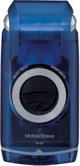 PocketGo Mobile Shave Electric Travel Shaver, Electric Razor for Men for On The Go, Fully Washable, Portable Shaver with Travel Lock, M60, Blue M-60b
