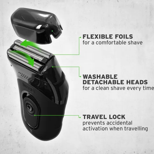 Li Compact Travel Shaver, Beard Shaver, Electric Shavers for Men, Washable Shaving Head, Easy Clean, Flex Foils, Close Cut, Small Shavers for Travelling Single