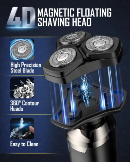 Electric Razor for Men, 4D Rotary Electric Shaver, 3-in-1 Magnetic Beard Trimmer Kit, Cordless Wet & Dry IPX6 Waterproof, LED Display, USB Charging, Men’s Grooming Kit, Father’s Day Gift for Dad