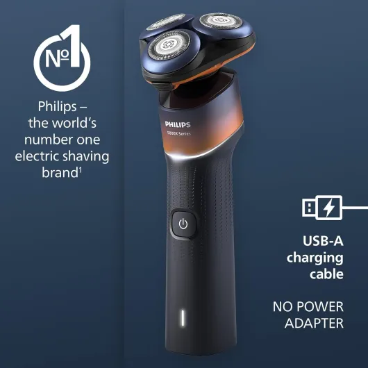 Shaver 5000X Series, Wet and Dry Electric Shaver, Skin Protect Technology, 360 Flexing Head, 1 h Charging/5 min - Quick Charge, P-Cap, Orange, Model X5012/00